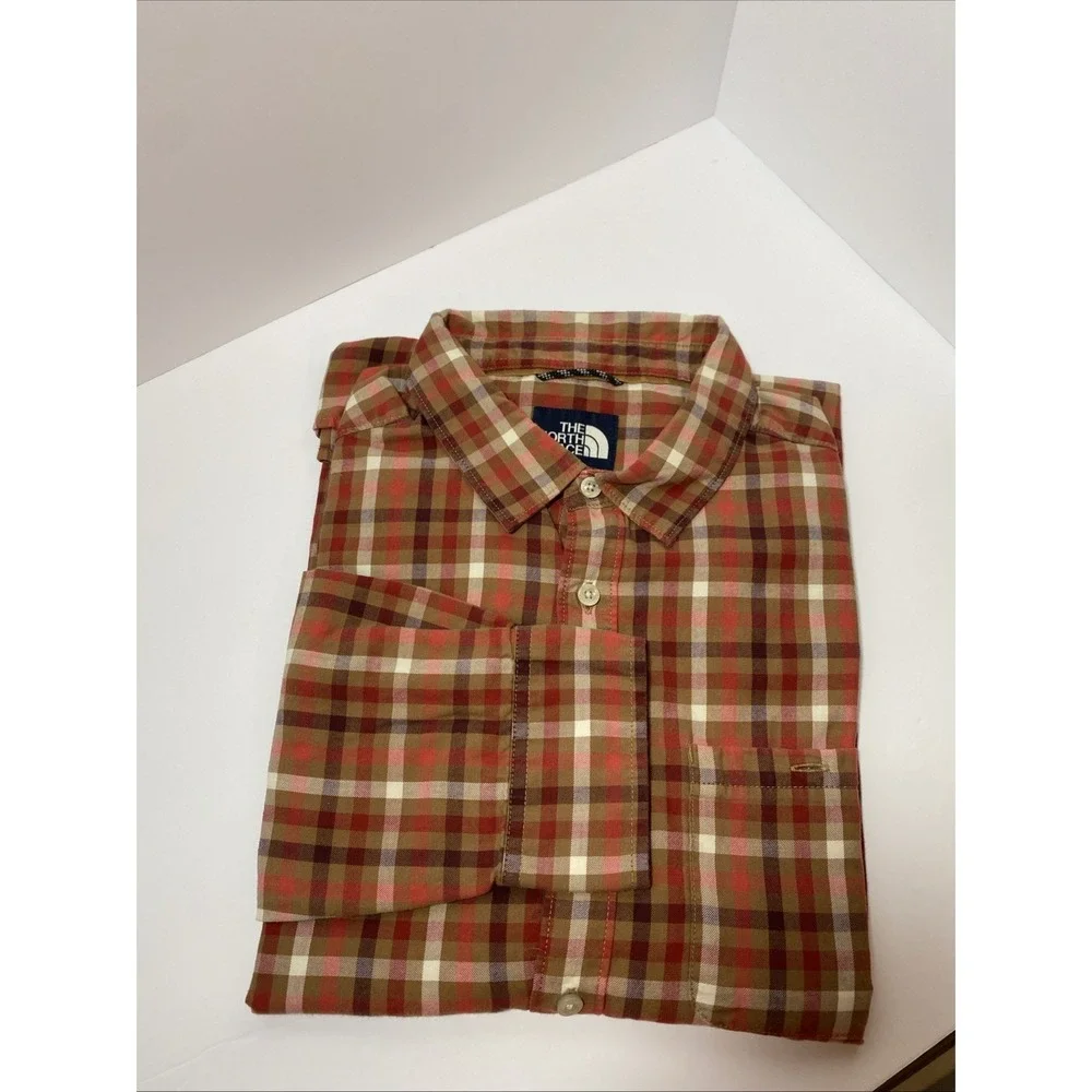 North Face Shirt Mens Large Long Sleeve Button Front Plaid Pocket‎ Outdoors C1